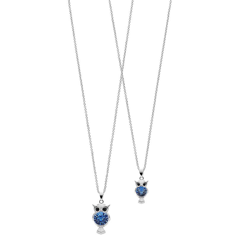 FAO Schwarz Plated Owl Pendant with Glass Stone Necklace Set, Girls, Blue
