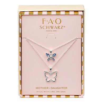 FAO Schwarz Fine Silver Plated Butterfly Pendant Necklace Set