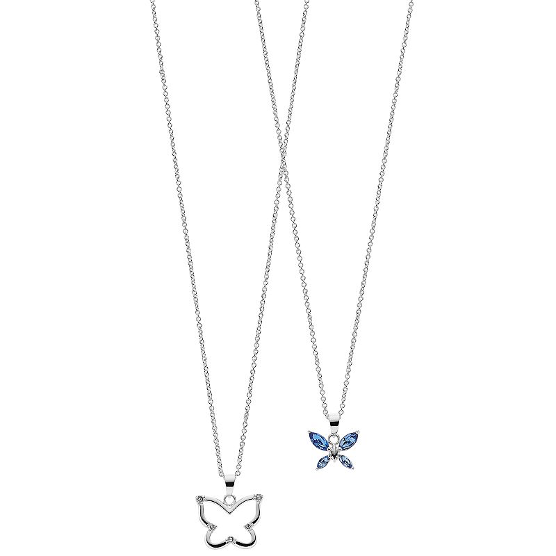 FAO Schwarz Fine Silver Plated Butterfly Pendant Necklace Set, Girls, Blue
