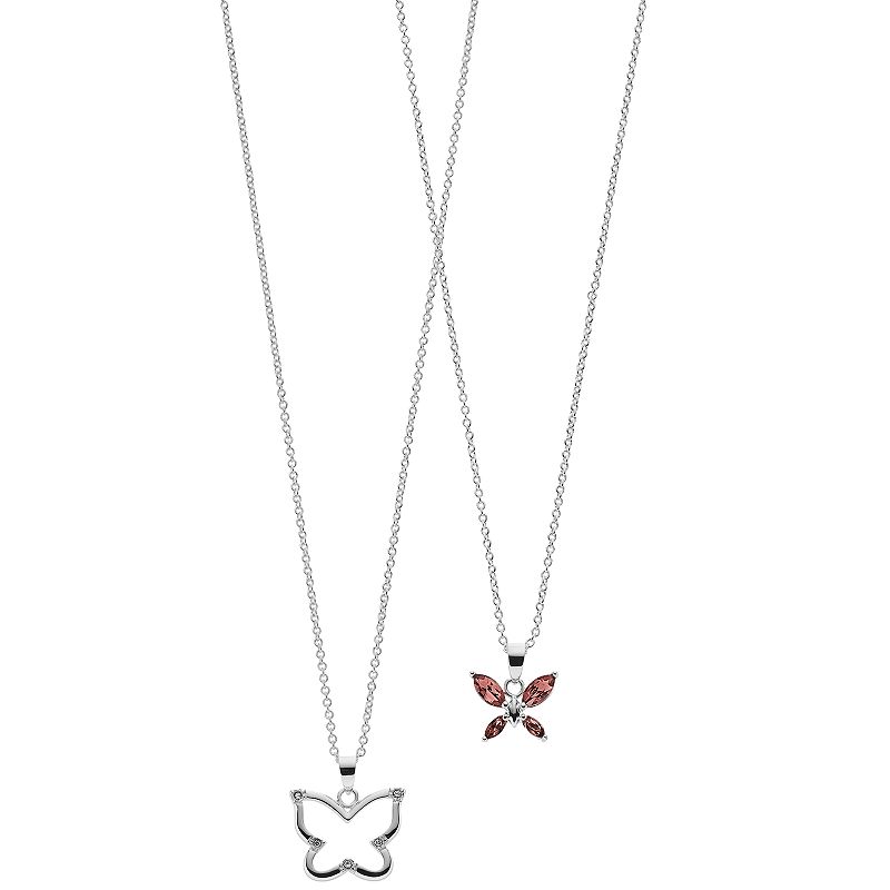 FAO Schwarz Fine Silver Plated Butterfly Pendant Necklace Set, Girls, Purp