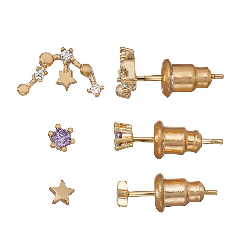 In the Stars Cubic Zirconia Zodiac Constellation Earring Set, Womens, Purp