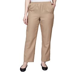 Hinvhai Women Solid Color Pockets Elastic Waist Comfortable Straight  Calf-Length Pants On Clearance Khaki 8(L)