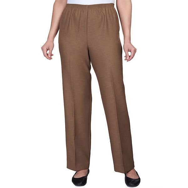 Alfred Dunner Womens Petite Classic Signature Fit Textured Trousers With All-Around Elastic Waistband