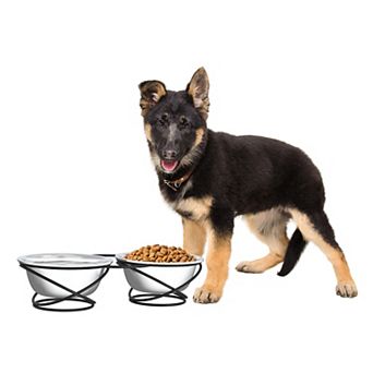 PetMaker Stainless Steel Raised Food And Water Bowls With Decorative Stand