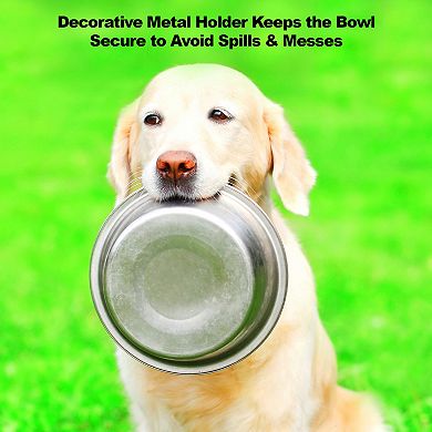 PetMaker Stainless Steel Raised Food And Water Bowls With Decorative Stand