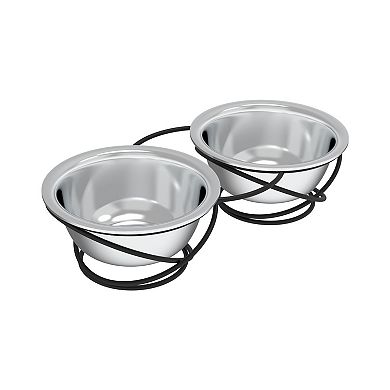 PetMaker Stainless Steel Raised Food And Water Bowls With Decorative Stand