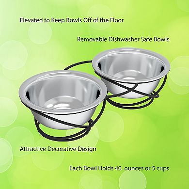 PetMaker Stainless Steel Raised Food And Water Bowls With Decorative Stand