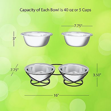 PetMaker Stainless Steel Raised Food And Water Bowls With Decorative Stand