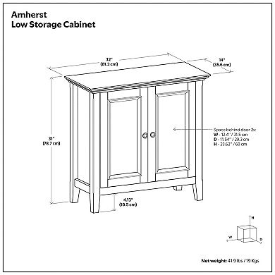 Simpli Home Solid Wood Transitional Low Storage Cabinet