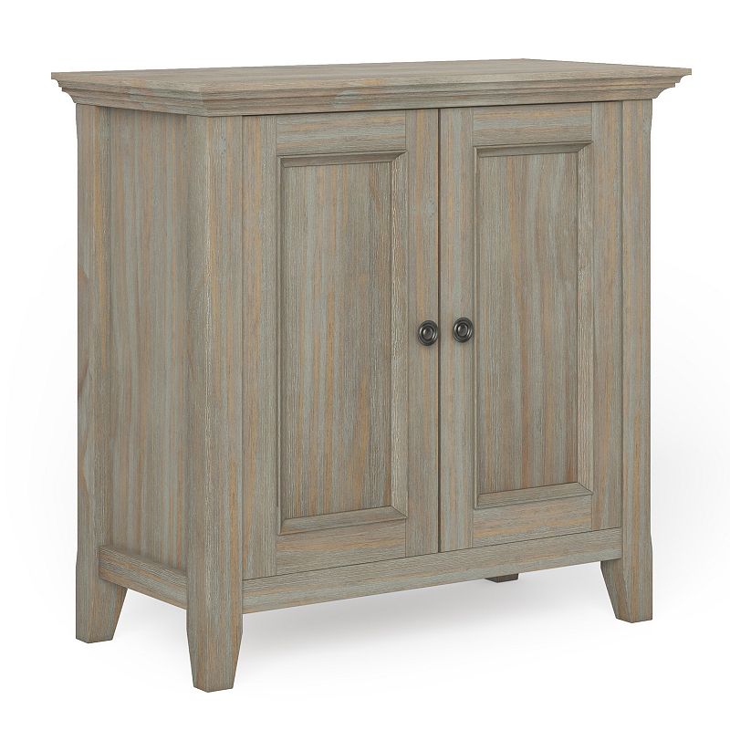 Simpli Home Solid Wood Transitional Low Storage Cabinet, Grey