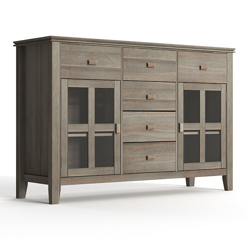 Simpli Home Solid Wood Contemporary Sideboard Buffet Credenza, Grey
