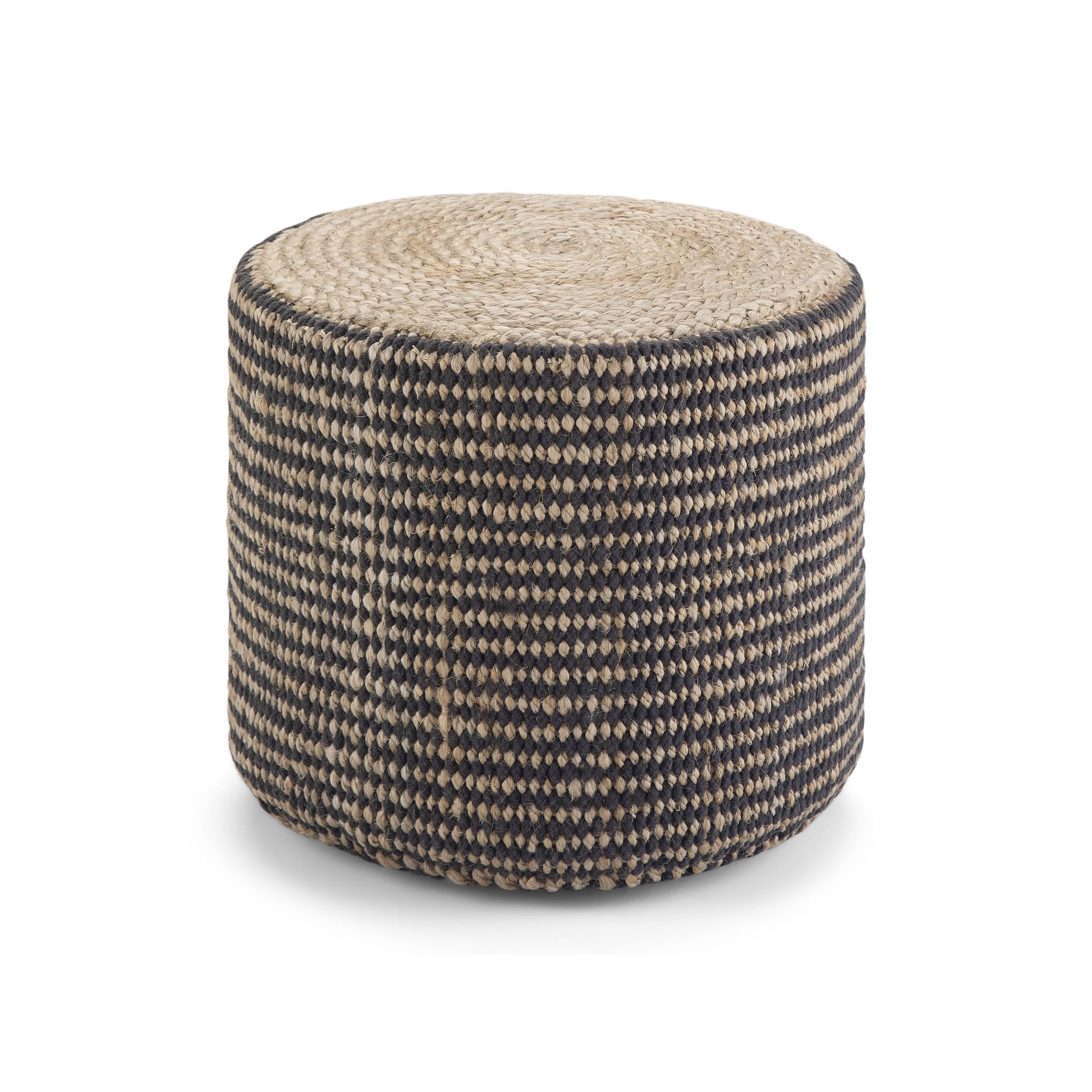 Simpli Home Larissa Round Braided Pouf Ottoman, Natural