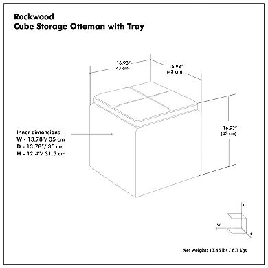 Simpli Home Rockwood Square Cube Storage Ottoman