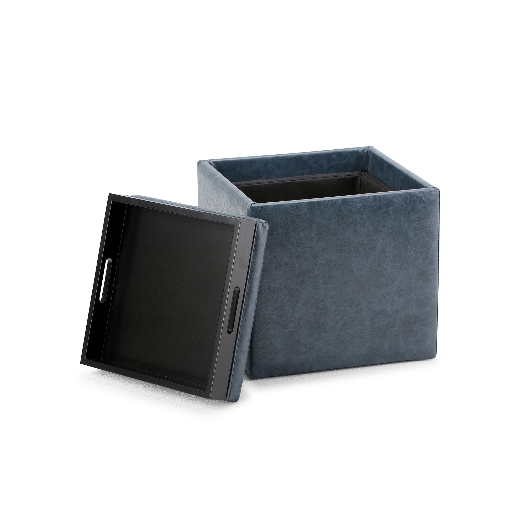 Simpli Home Rockwood Square Cube Storage Ottoman, Blue Blue