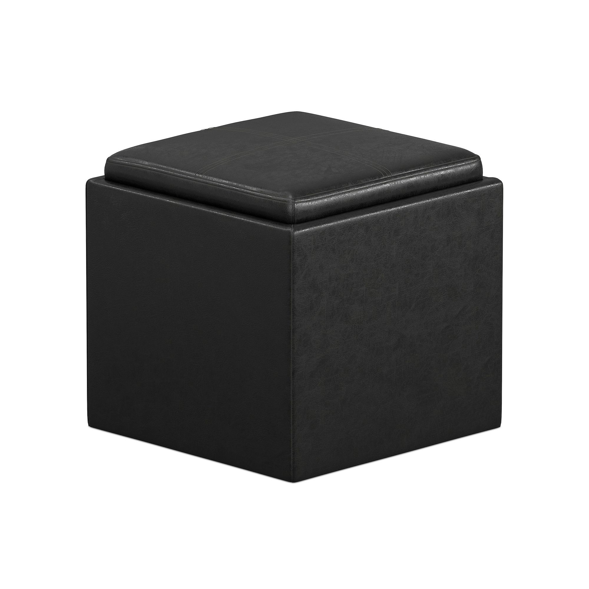 Simpli Home Rockwood Square Cube Storage Ottoman, Distressed Black