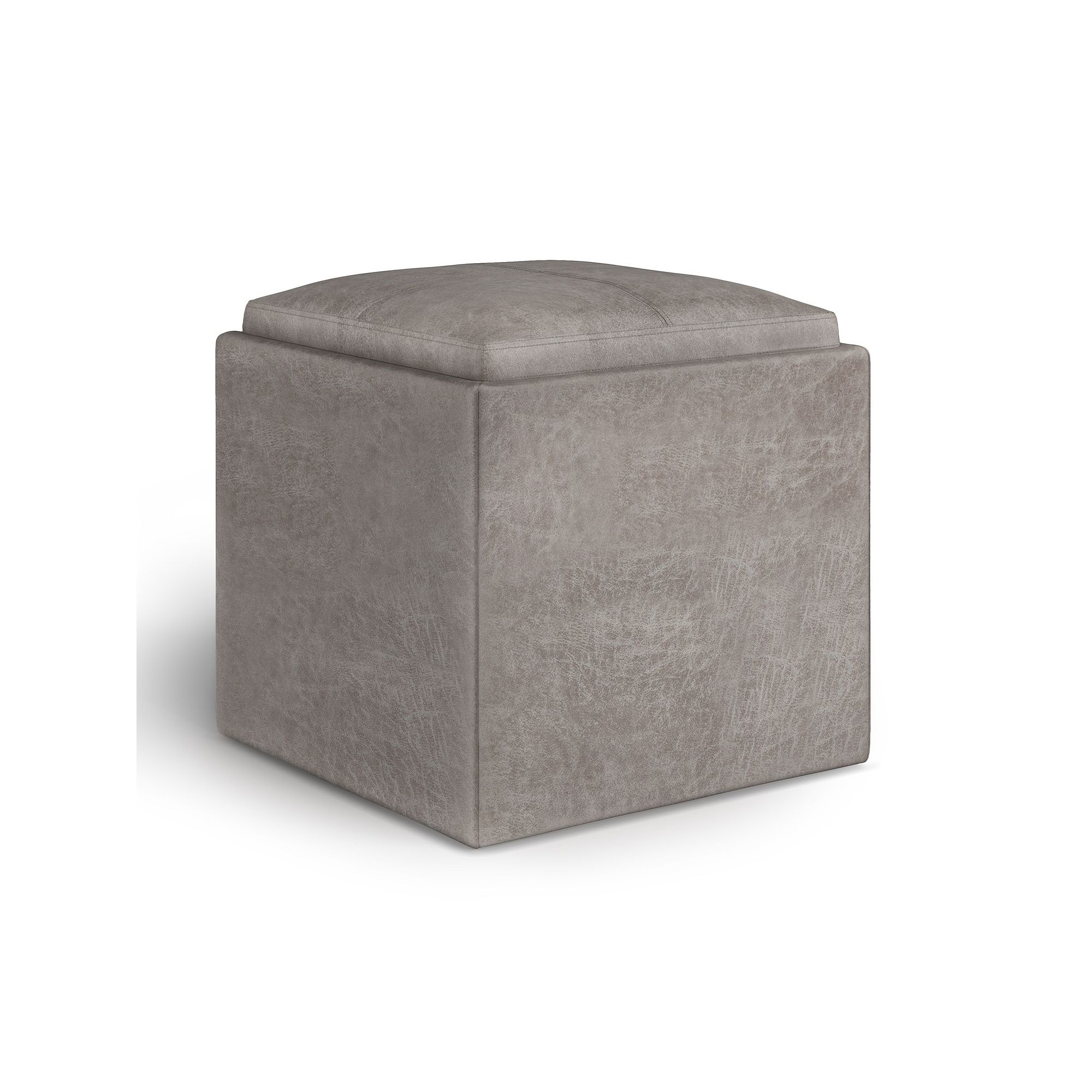 Simpli Home Rockwood Square Cube Storage Ottoman, Distressed Gray