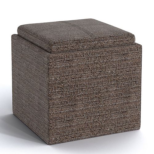Simpli Home Rockwood Square Cube Storage Ottoman with Tray
