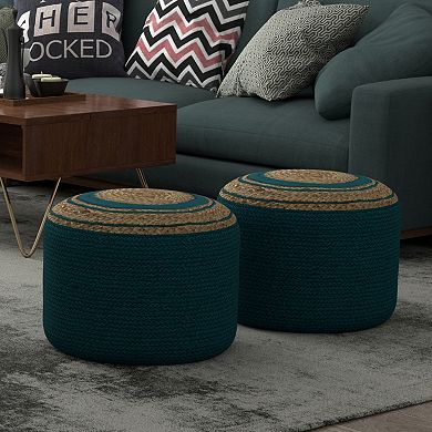 Simpli Home Serena Round Braided Pouf