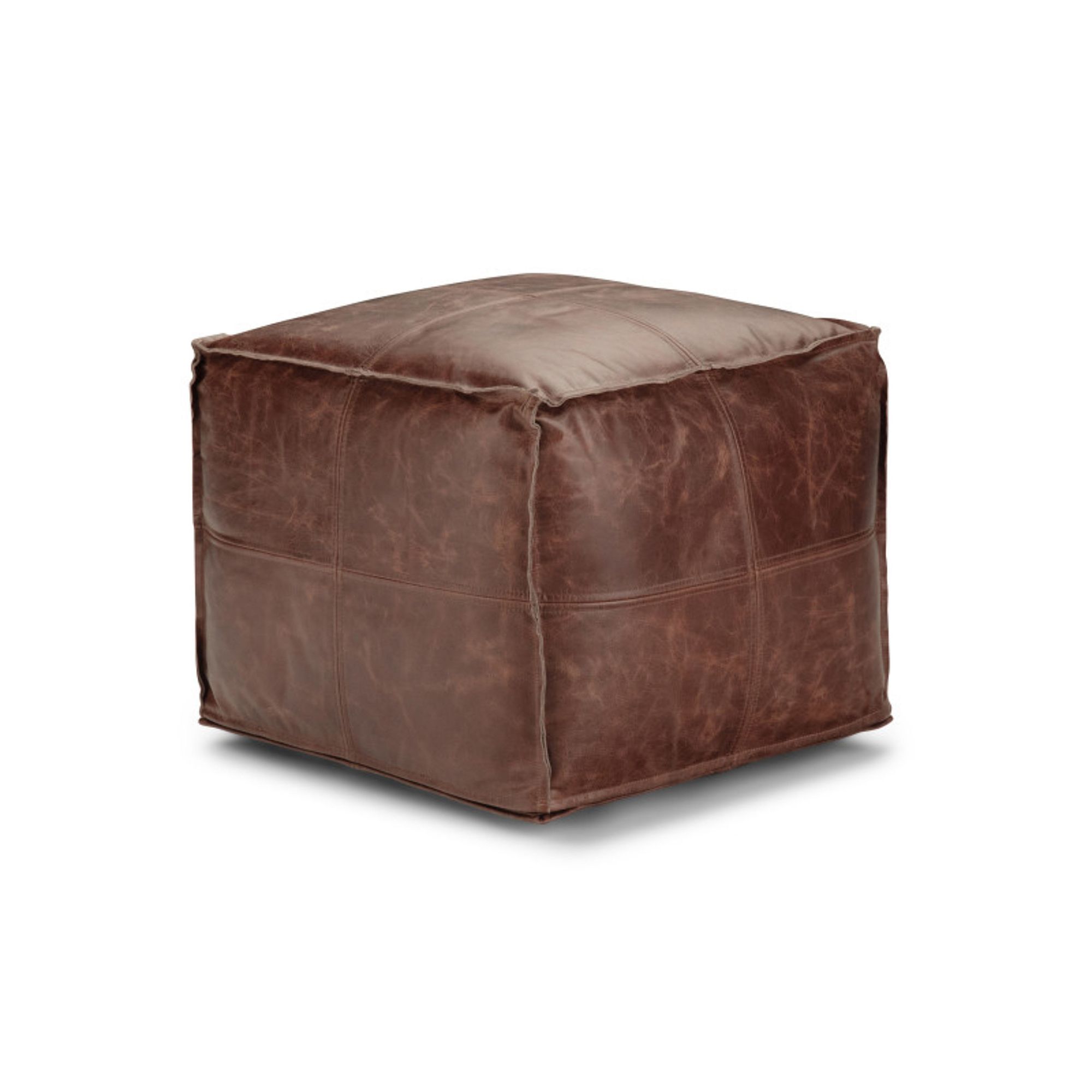 Simpli Home Sheffield Square Pouf Ottoman, Brown