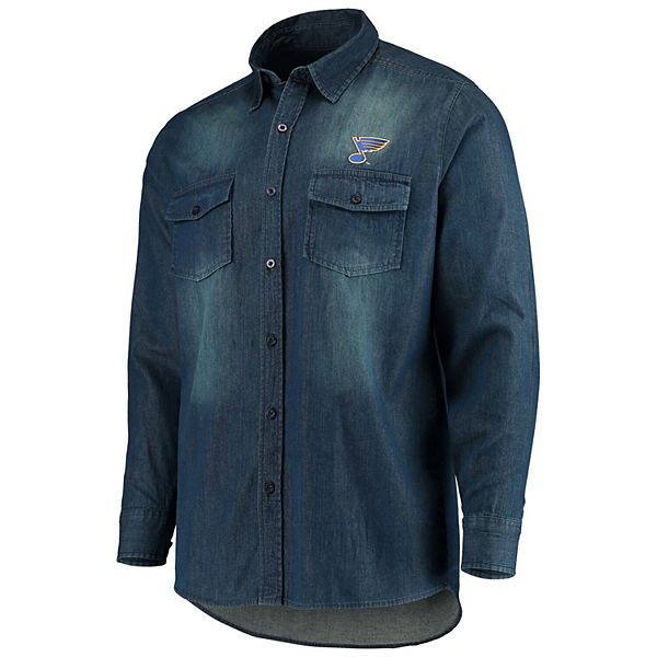 St. Louis Blues Antigua Outlook Long Sleeve Button-Up Shirt - Denim
