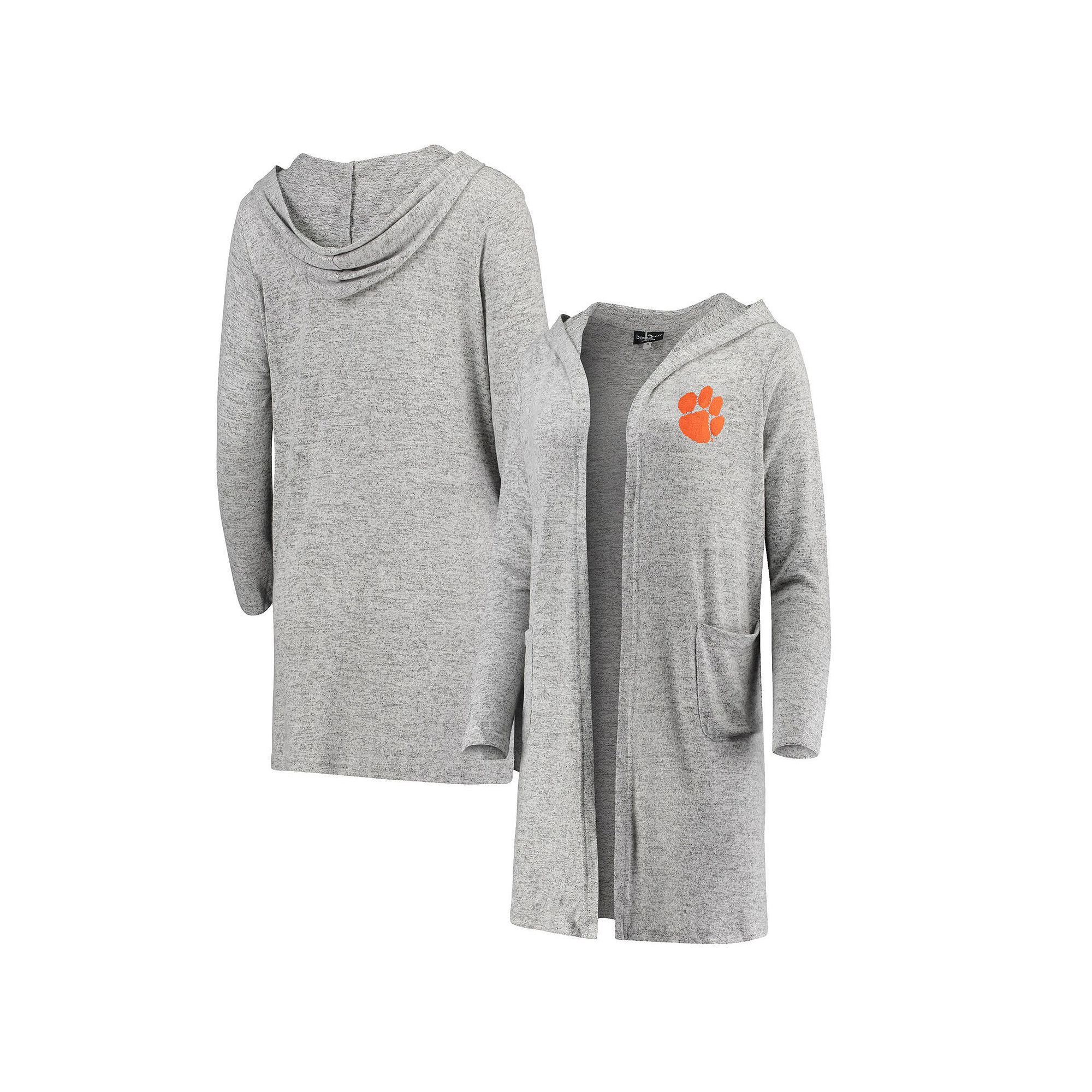 Womens Heathered Gray Clemson Tigers Cuddle Soft Duster Cardigan, Size: Sm