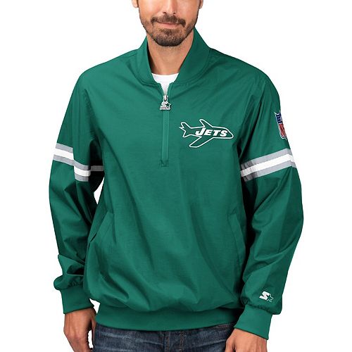 Men's Starter Green New York Jets Throwback Jet Half-Zip Pullover Jacket