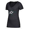 Women's adidas Heather Black Dallas Stars Distressed Logo V-Neck T-Shirt
