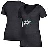 Women's adidas Heather Black Dallas Stars Distressed Logo V-Neck T-Shirt