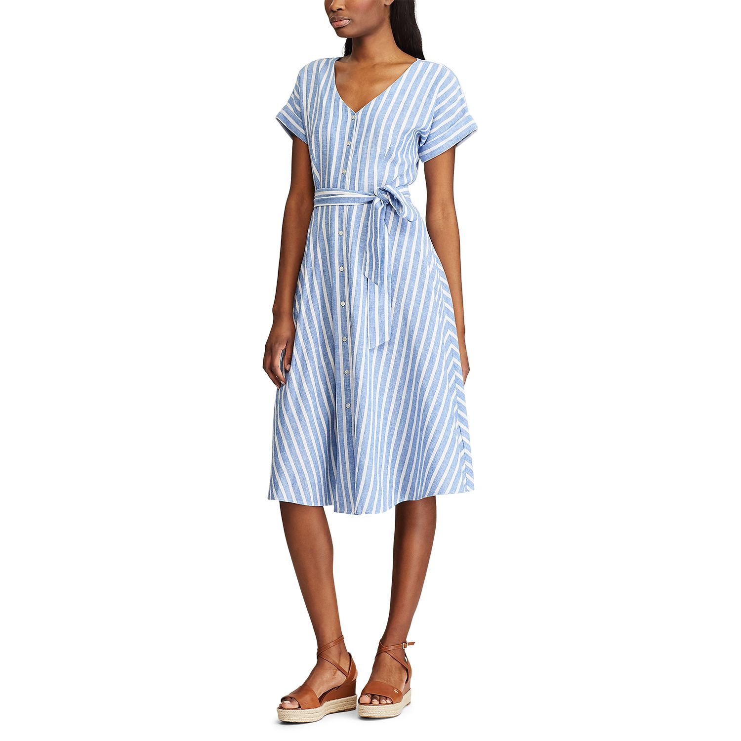 striped tie waist dress