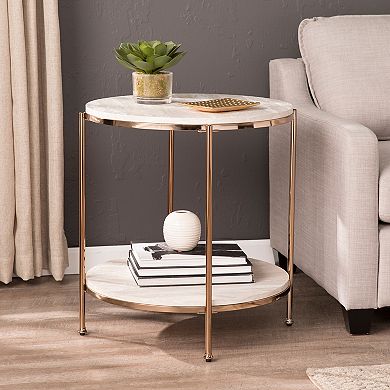 Southern Enterprises Silas Round Faux Stone End Table