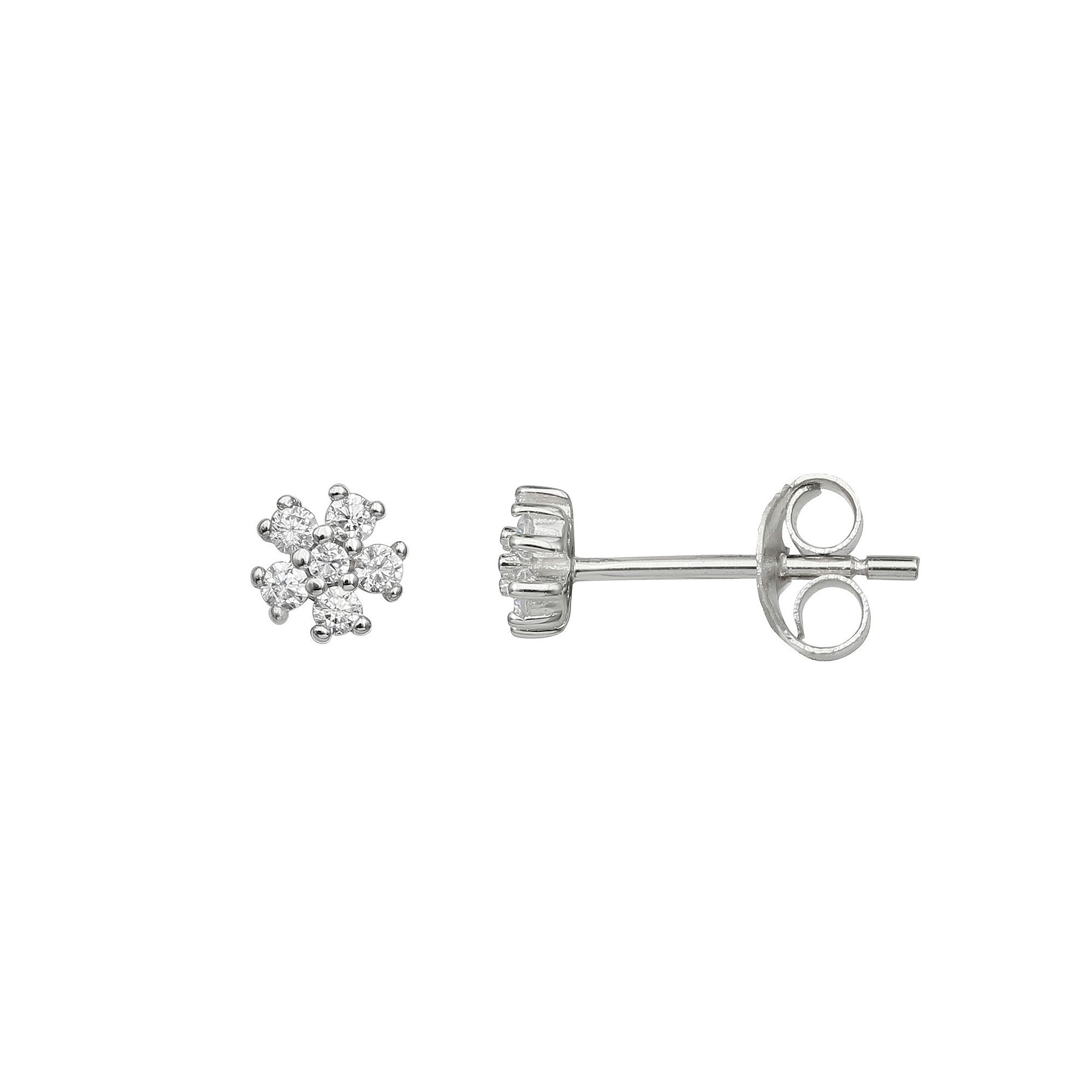 PRIMROSE Sterling Silver Cubic Zirconia Flower Stud Earrings, Womens