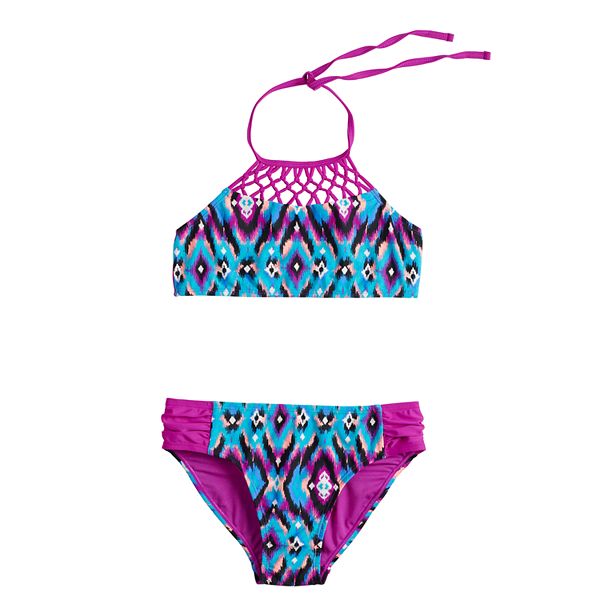 Girls 7-16 SO® Macrame High-Neck Bikini 2-Piece Swimsuit Set