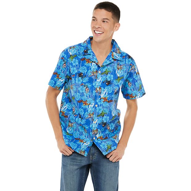 Marvel Men's Button Down Shirt, Blue/Aqua Cap Island, Small at