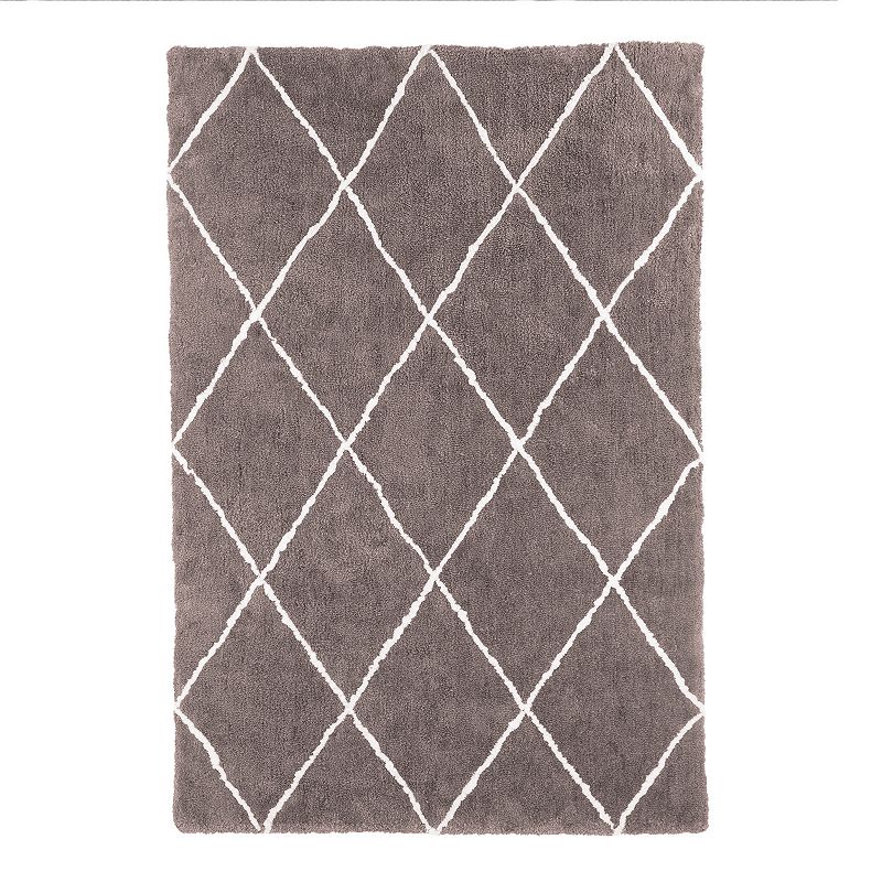 Portsmouth Home Cozy Modern Diamond Shag Area Rug, Grey, 5X7.5 Ft