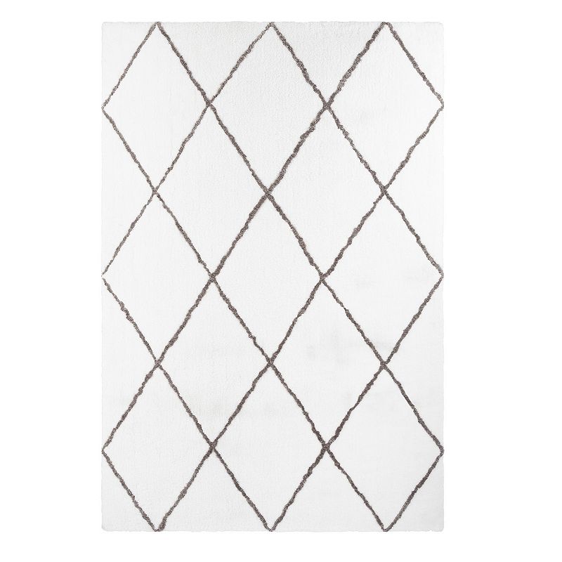 Portsmouth Home Cozy Modern Diamond Shag Area Rug, White, 5X7.5 Ft