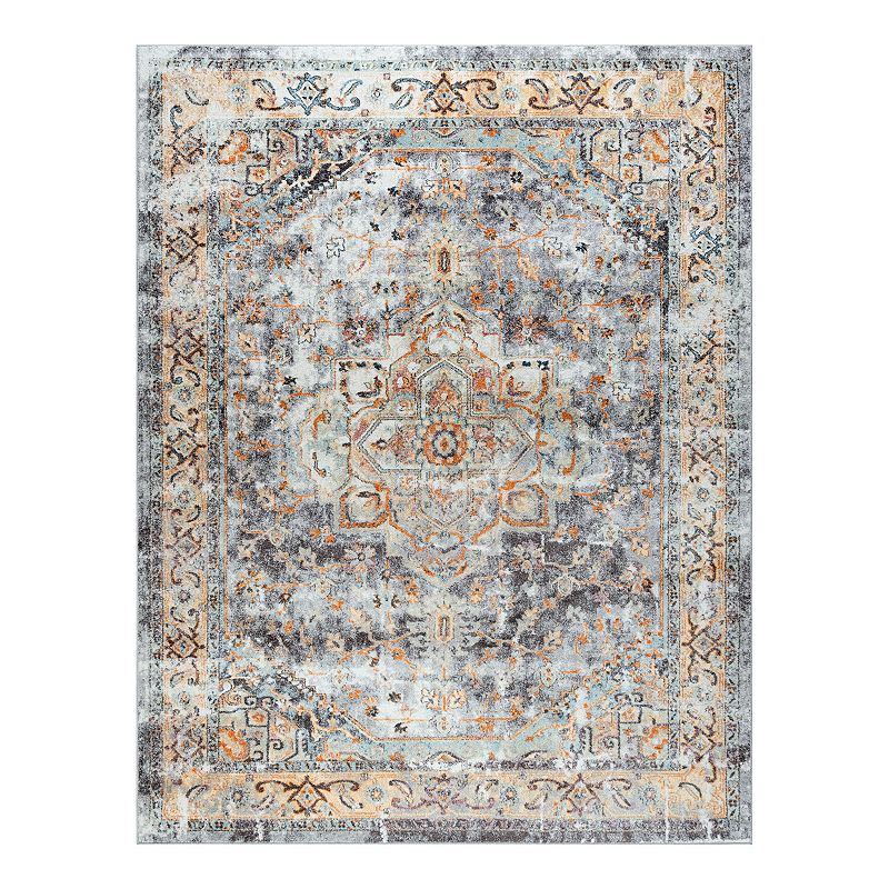 KHL Rugs Kinsley Traditional Framed Rug, Blue, 8Ft Rnd