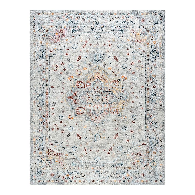 KHL Rugs Kinsley Traditional Framed Rug, White, 5X7 Ft