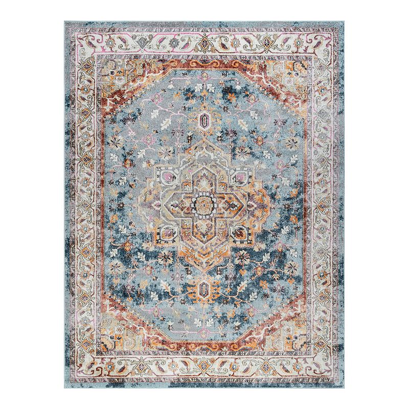 KHL Rugs Kinsley Traditional Framed Rug, Blue, 8Ft Rnd