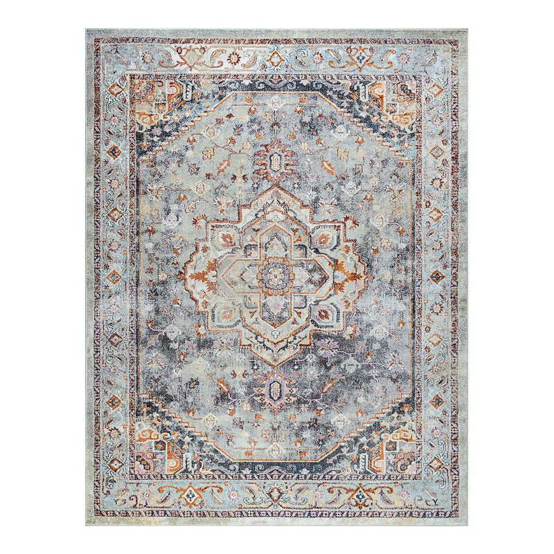 KHL Rugs Kinsley Traditional Framed Rug, Grey, 8Ft Rnd