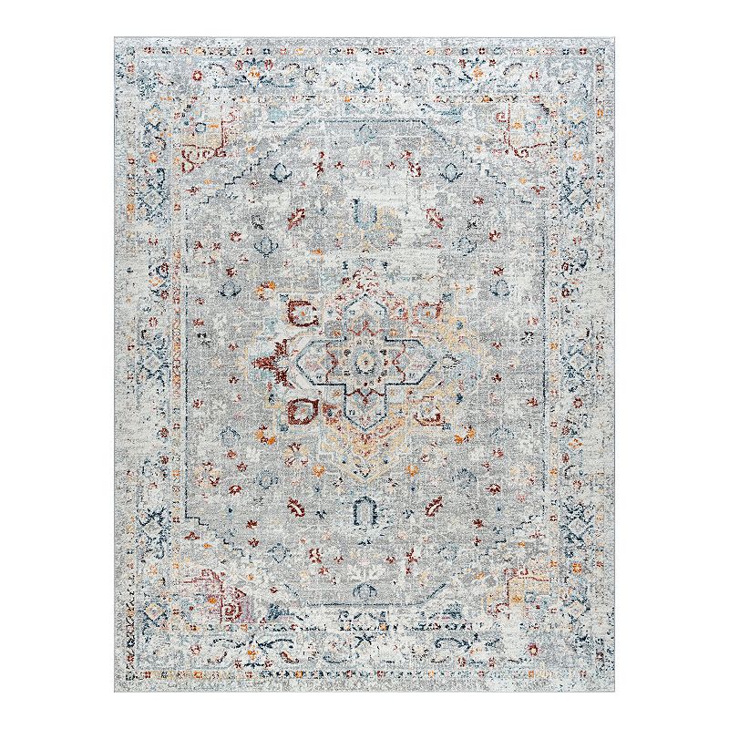 KHL Rugs Kinsley Traditional Framed Rug, Grey, 8Ft Rnd