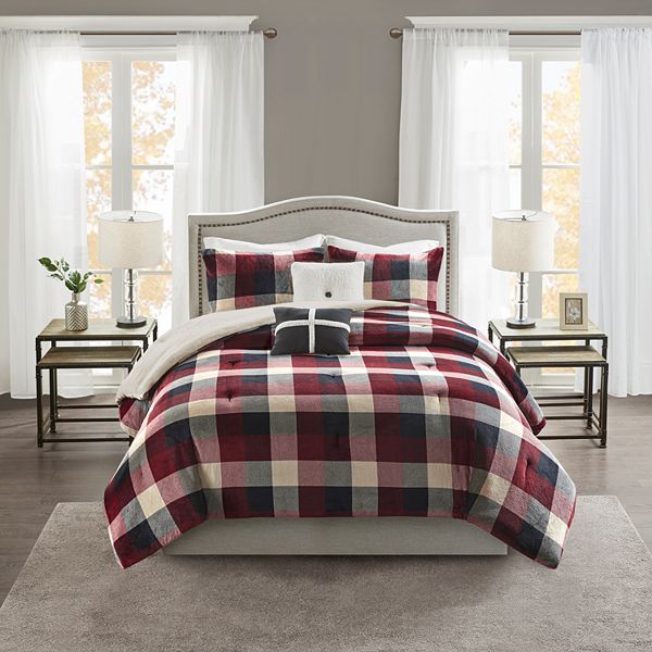 Madison Park 5 Piece Buffalo Check Plush Comforter Set