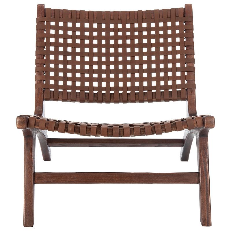 Safavieh Luna Modern Leather Woven Accent Chair, Brown/Cognac