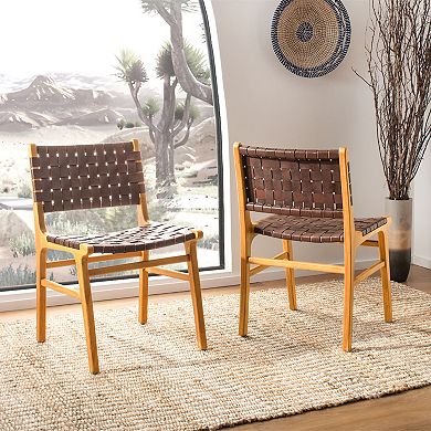 Safavieh Taika Woven Leather Dining Chair 2-Piece Set