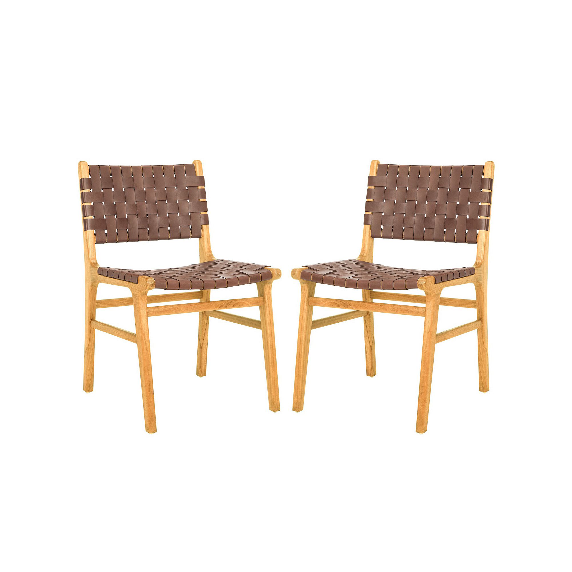 Safavieh Taika Woven Leather Dining Chair 2-Piece Set, Brown
