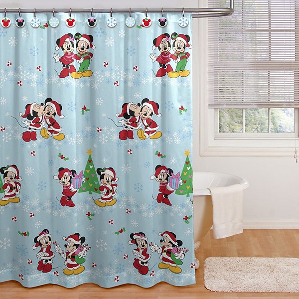 Disney Mickey Mouse Minnie, Santa Shower Curtain Bath Setup