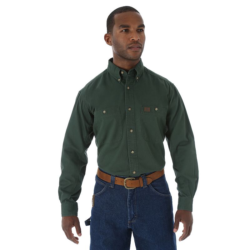 UPC 051071833172 product image for Men's Wrangler RIGGS Workwear Twill Button-Down Shirt, Size: XXL, Green Green | upcitemdb.com