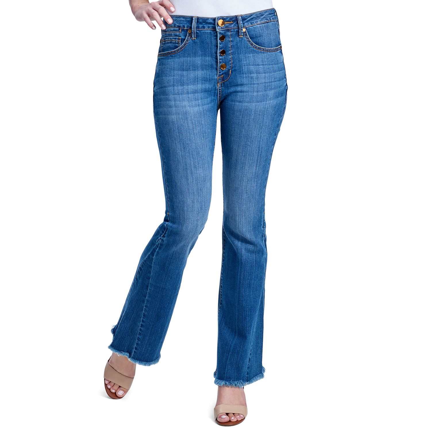high waisted button fly flare jeans