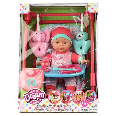 Dream Collection 12" Baby Doll 4-In-1 High Chair Play Set