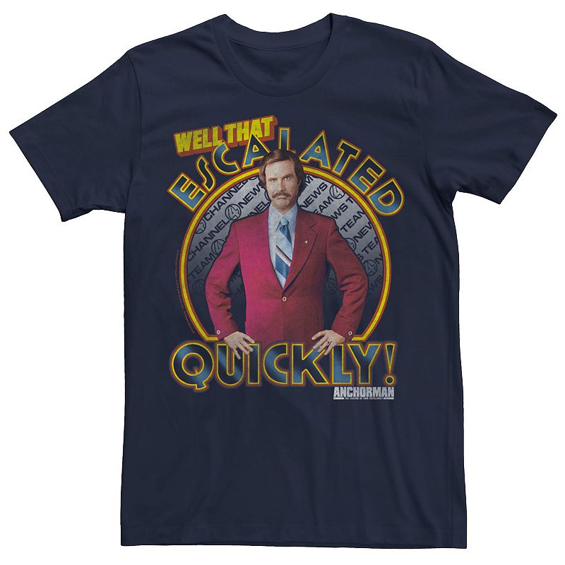 Licensed Character Men's Anchorman Ron Burgundy Escalated Quickly Circle Portrait Graphic Tee, Size: XXL, Blue