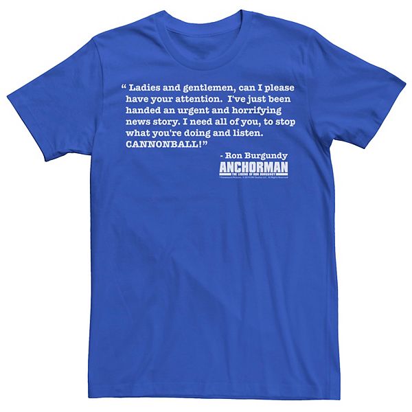 Men's Anchorman Cannonball Quote Graphic Tee